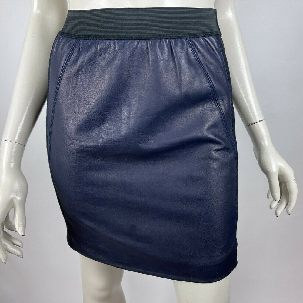 Sandro Paris Leather Front Mini Skirt Elastic Wais